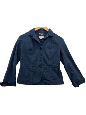 Talbots Women's Button Front Blazer Jacket Long Sleeve Stretch Size 2 Navy Blue